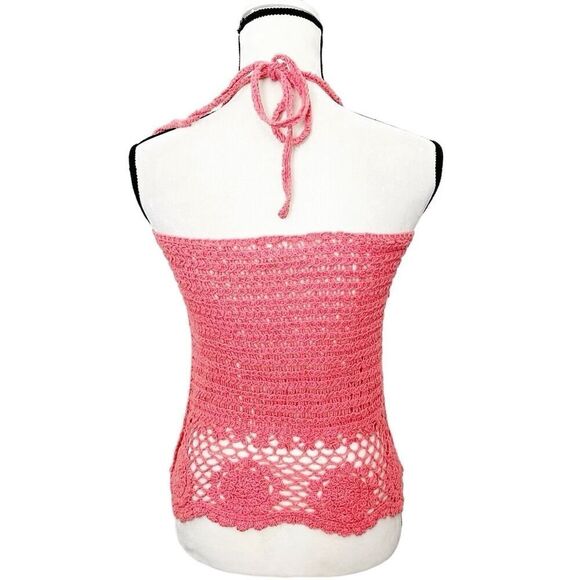 Surf Gypsy Pink Sleeveless Scoop Neck Halter Neck Crochet Tank Top Size M - Picture 2 of 4